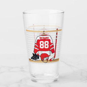 Personalized Red and White Ice Hockey Glass