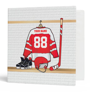 Personalized Red and White Ice Hockey Jersey 3 Ring Binder