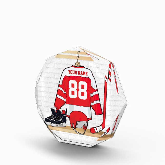 Personalized Red and White Ice Hockey Jersey Award (Right)