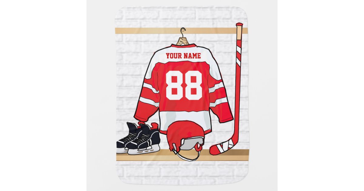 Personalized Red and White Ice Hockey Jersey Baby Blanket Zazzle