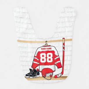 Personalized Red and White Ice Hockey Jersey Bib