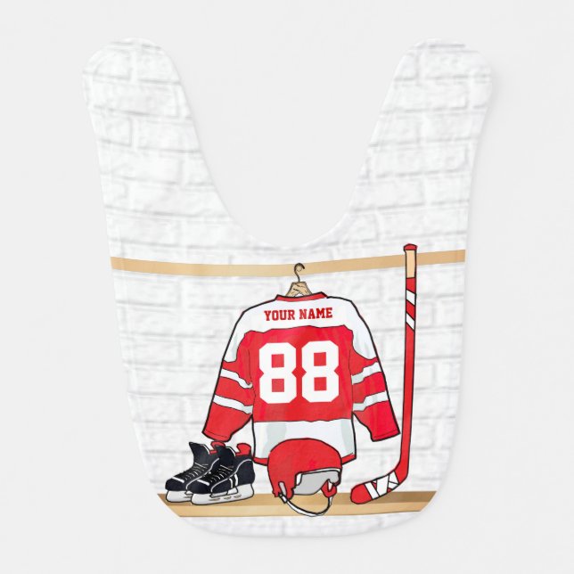 Personalized Red and White Ice Hockey Jersey Bib (Front)