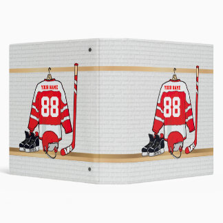 Personalized Red and White Ice Hockey Jersey Binder