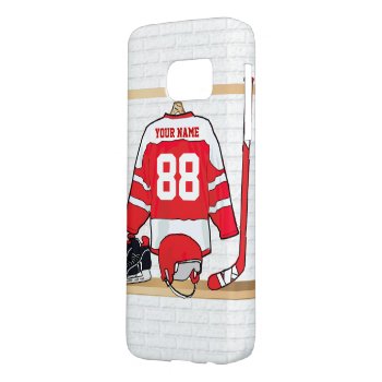 Personalized Red And White Ice Hockey Jersey Samsung Galaxy S7 Case by giftsbonanza at Zazzle