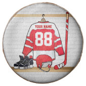 Personalized Red and White Ice Hockey Jersey Chocolate Covered Oreo (Front)