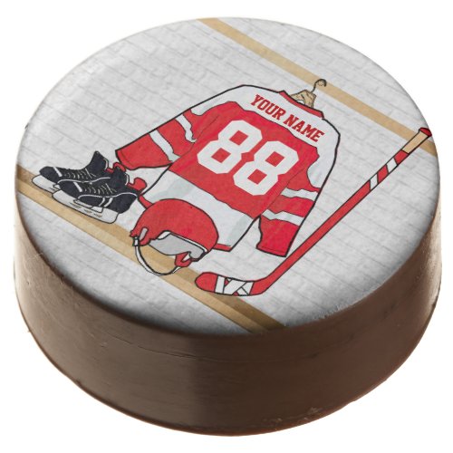 Personalized Red and White Ice Hockey Jersey Chocolate Covered Oreo