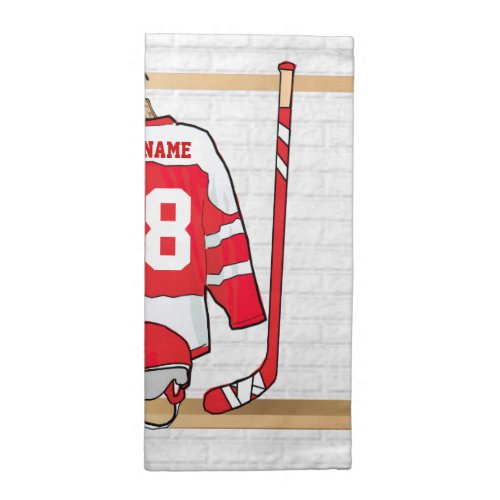 Personalized Red and White Ice Hockey Jersey Cloth Napkin