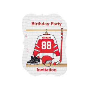 Personalized Red and White Ice Hockey Jersey Invitation