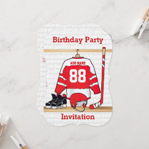 Personalized Red and White Ice Hockey Jersey Invitation