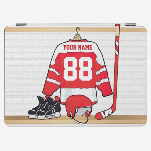 Personalized Red and White Ice Hockey Jersey iPad Air Cover