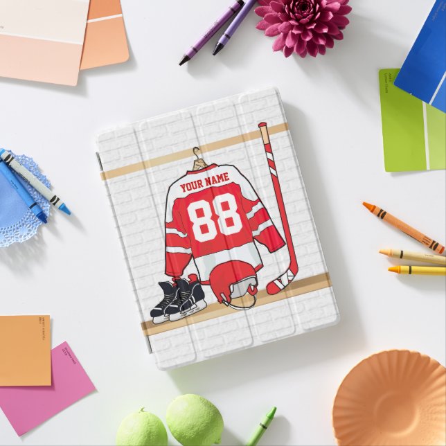 Personalized Red and White Ice Hockey Jersey iPad Smart Cover (In Situ)