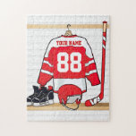Personalized Red And White Ice Hockey Jersey Jigsaw Puzzle at Zazzle