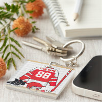 Personalized Red and White Ice Hockey Jersey Keychain