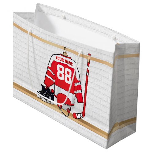 Personalized Red and White Ice Hockey Jersey Large Gift Bag