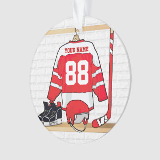 Personalized Red and White Ice Hockey Jersey Ornament