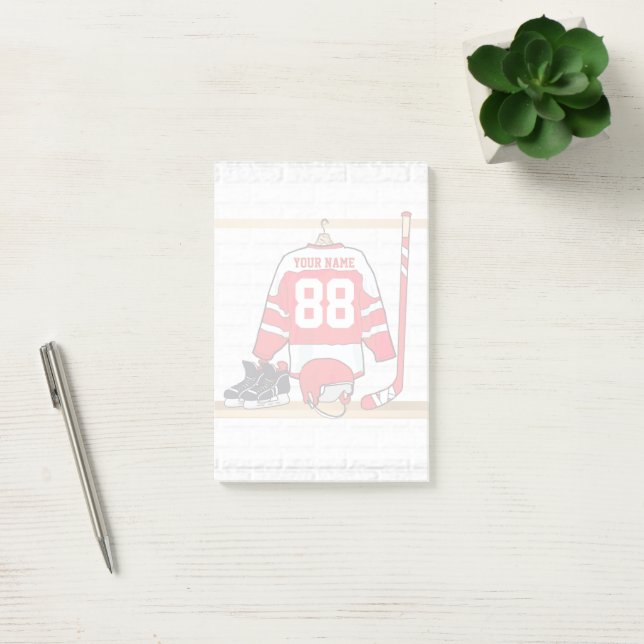 Personalized Red and White Ice Hockey Jersey Post-it Notes (Office)