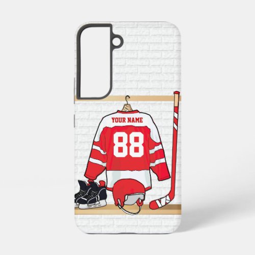 Personalized Red and White Ice Hockey Jersey Samsung Galaxy S22 Case