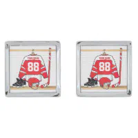 Personalized Red and White Ice Hockey Jersey Keychain