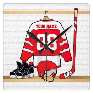 Personalized Red and White Ice Hockey Jersey