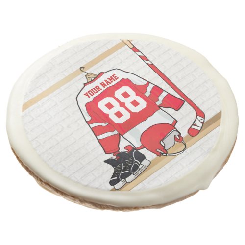 Personalized Red and White Ice Hockey Jersey Sugar Cookie