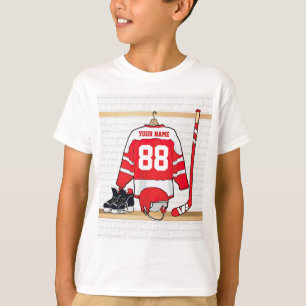 Personalized Red and White Ice Hockey Jersey T-Shirt