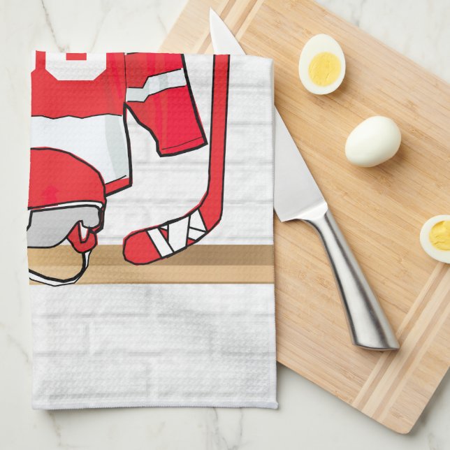 Personalized Red and White Ice Hockey Jersey Towel (Quarter Fold)