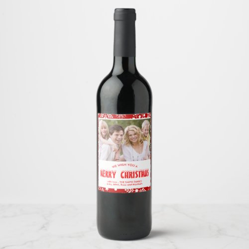 Personalized Red and White Merry Christmas Photo Wine Label