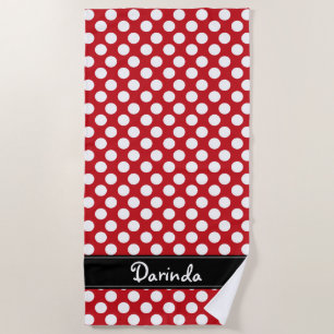 Personalized Red and White Polka Dot Beach Towel