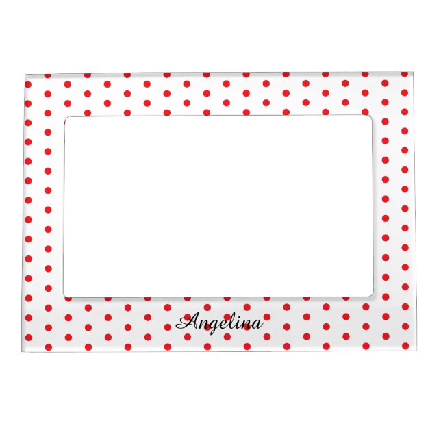 Personalized Red and White Polka Dot  Magnetic Frame (Front)