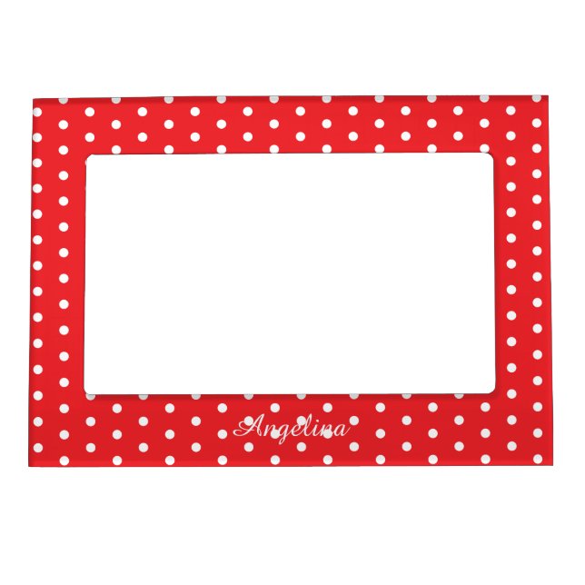 Personalized Red and White Polka Dot  Magnetic Frame (Front)