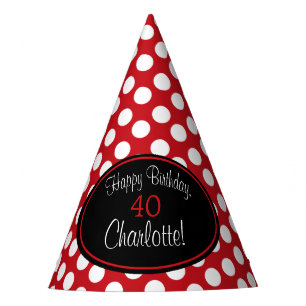 Personalized Red and White Polka Dot Party Hat