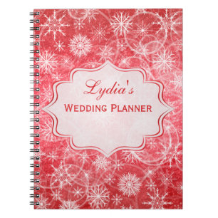 Personalized Red and White Snowflakes Notebook