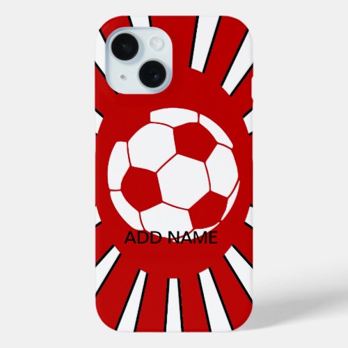 Personalized red and white soccer design iPhone 15 case