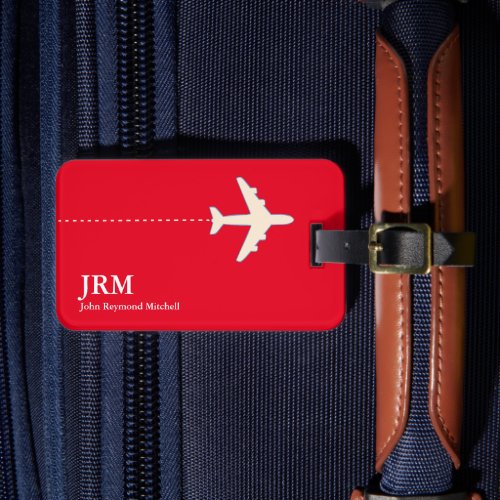 Personalized Red and White Travel Airplane  Luggage Tag