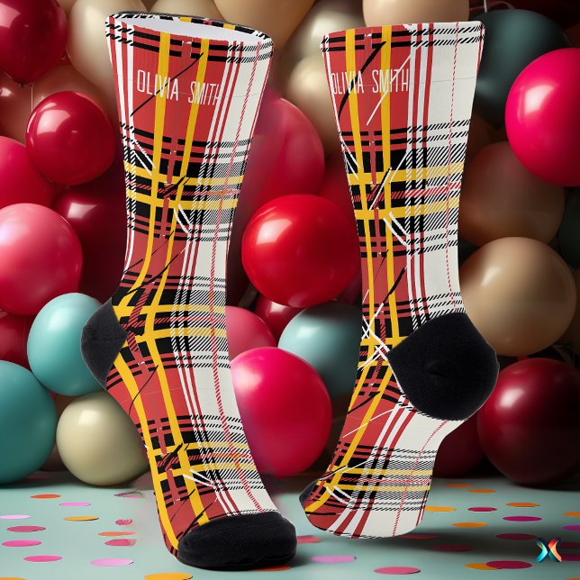 Personalized Red and Yellow Tartan Plaid Custom Socks (Creator Uploaded)