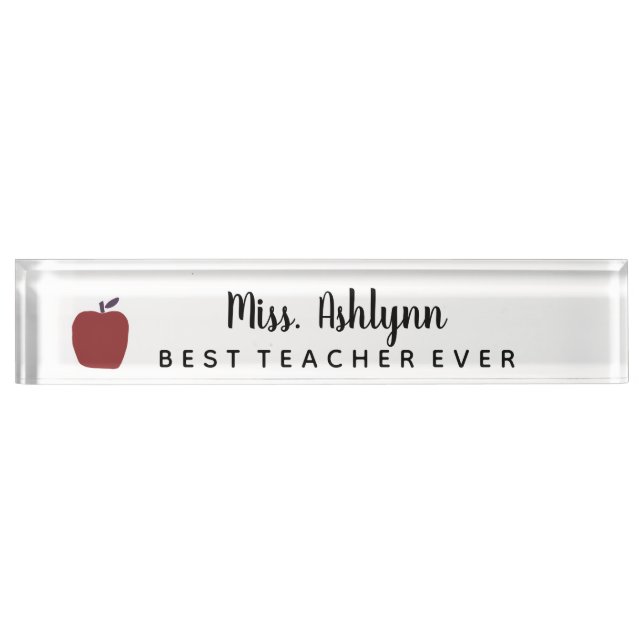 Personalized Red Apple Best Teacher Ever Desk Name Plate (Front)