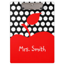 Personalized Red Apple Black and White Polka Dot