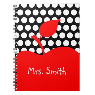 Personalized Red Apple Black and White Polka Dot Notebook