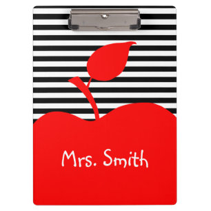 Personalized Red Apple Black and White Stripes Clipboard