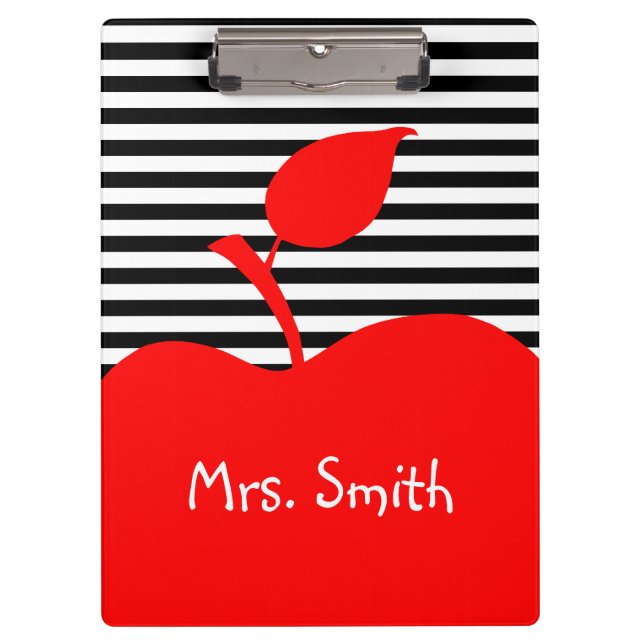 Personalized Red Apple Black and White Stripes Clipboard (Front)