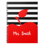 Personalized Red Apple Black and White Stripes Notebook Personalized Red Apple Black and White Stripes Notebook