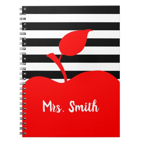 Personalized Red Apple Black and White Stripes Notebook