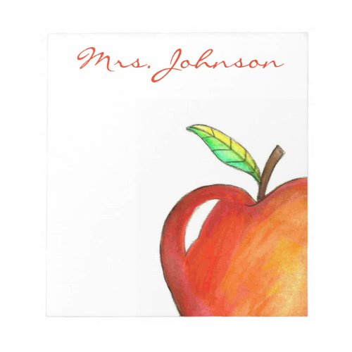 Personalized Red Apple for the Teacher School Notepad