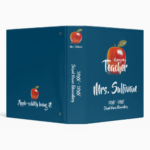 Personalized Red Apple Kindergarten Teacher 3 Ring Binder