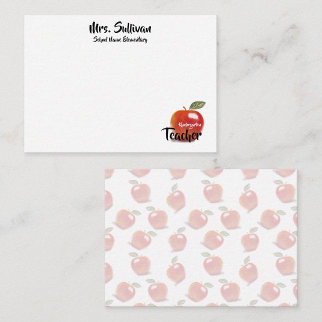 Personalized Red Apple Kindergarten Teacher Note Card (Front/Back)