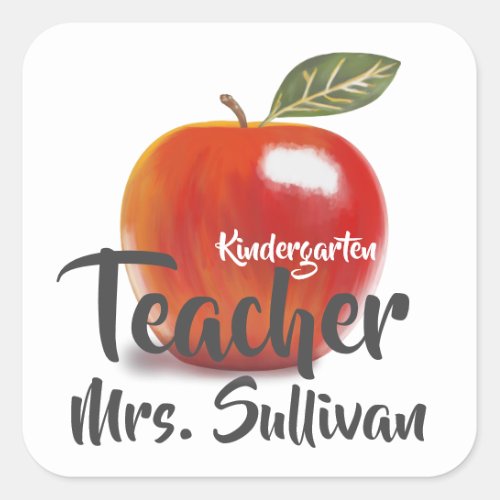 Personalized Red Apple Kindergarten Teacher Square Sticker