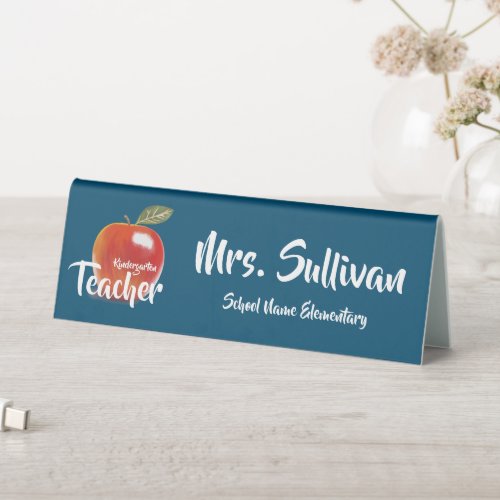 Personalized Red Apple Kindergarten Teacher Table Tent Sign