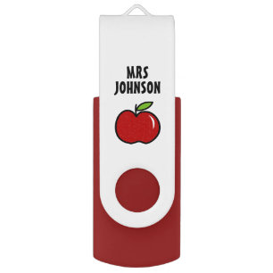 Personalized red apple school teacher assistant USB flash drive