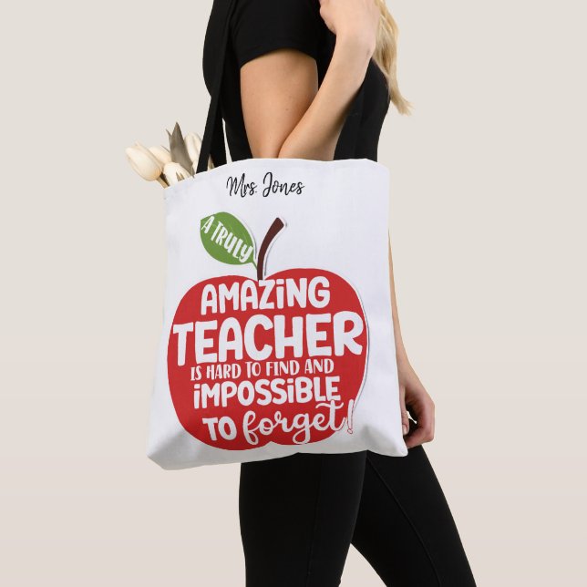 Personalized Red Apple Teacher appreciation  Tote Bag (Close Up)
