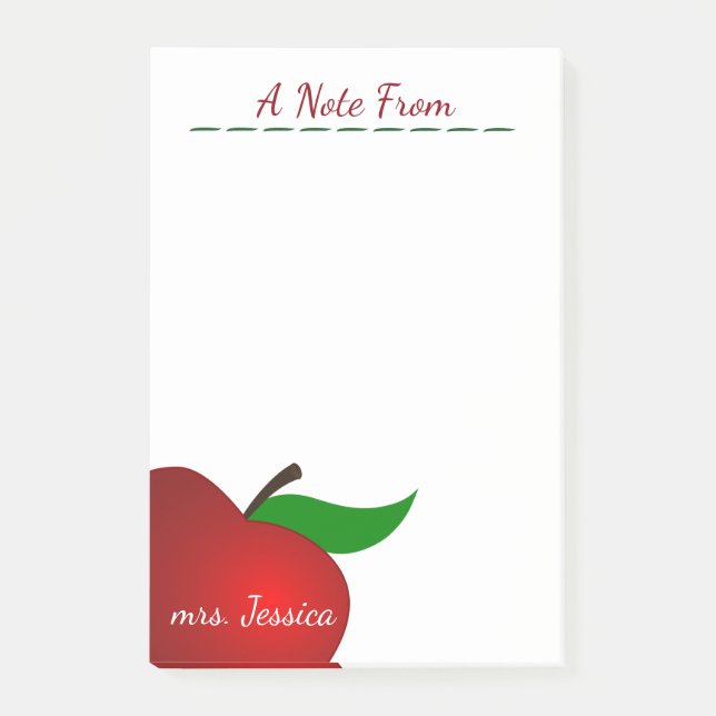 Personalized Red Apple Teacher Post-it Notes (Front)
